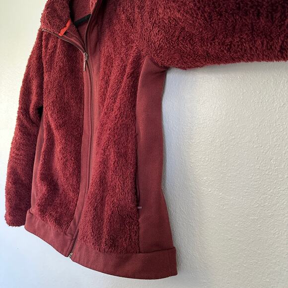 The North Face Furry Fleece Teddy Full Zip Burgundy Jacket Womens Medium Pockets - Picture 6 of 9